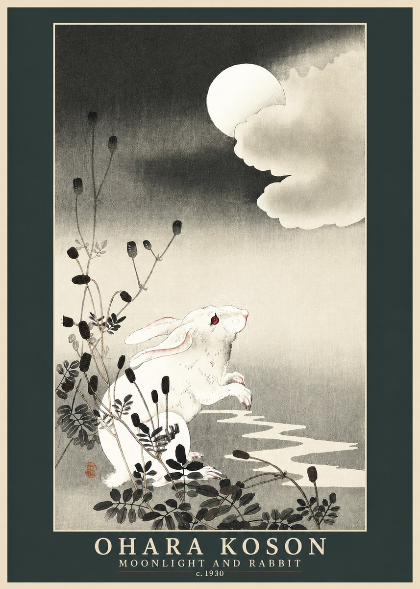 Ohara Koson Moonlight and Rabbit No3 - Póster