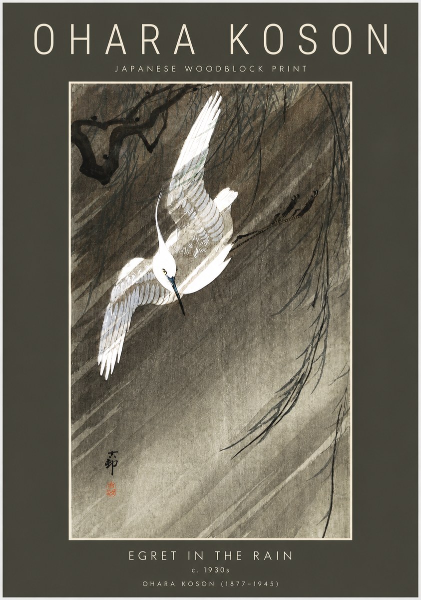 Ohara Koson Egret in the Rain II No2 - Póster