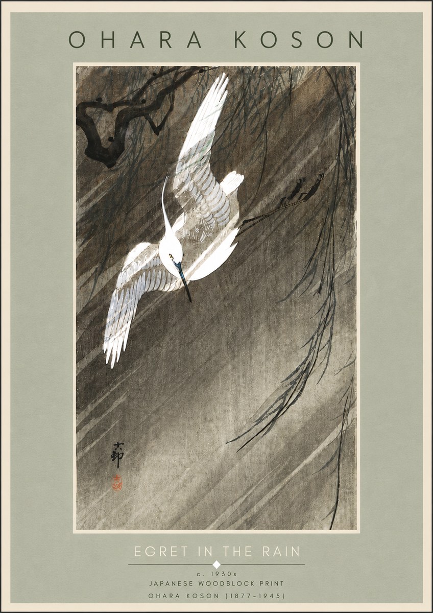 Ohara Koson Egret in the Rain II No5 - Póster