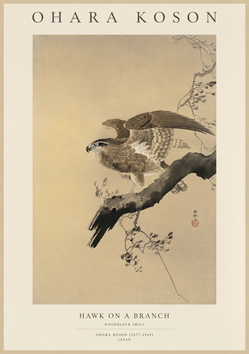Ohara Koson Hawk on a Branch I No1 - Póster