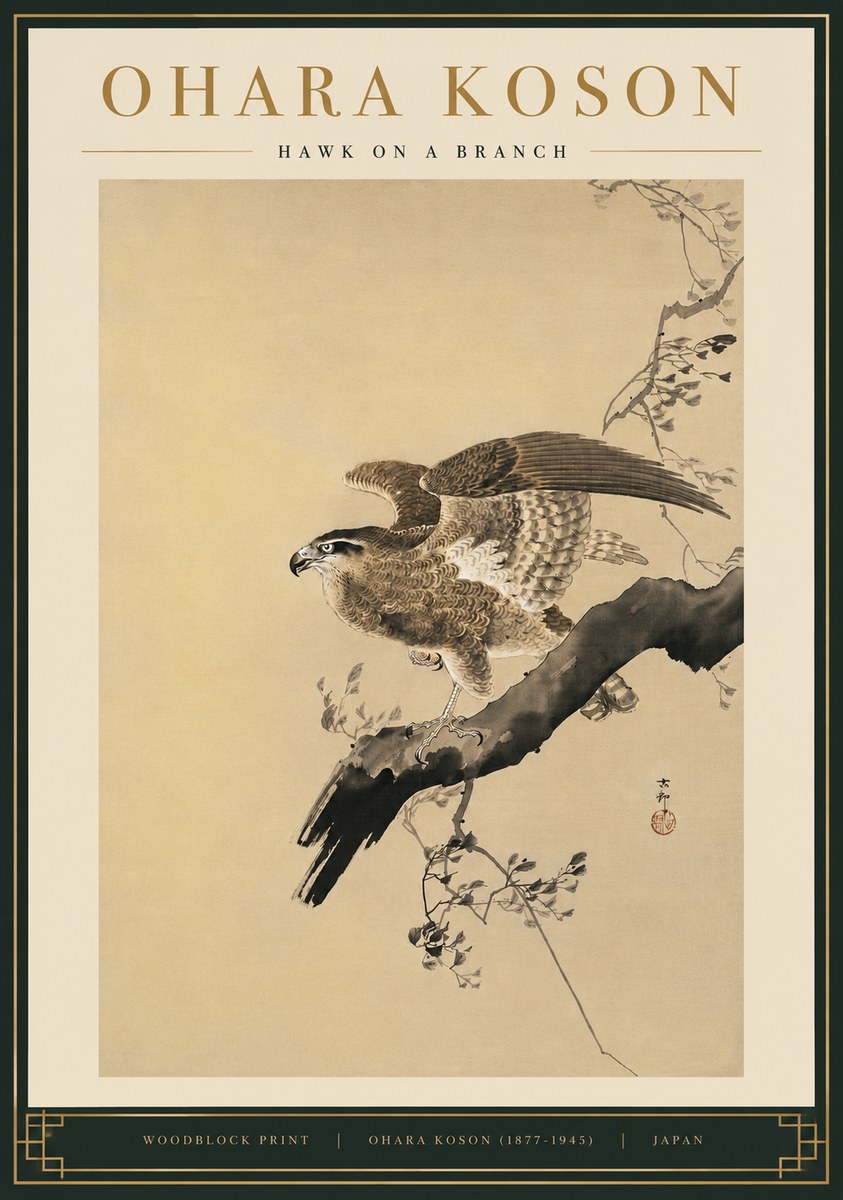 Ohara Koson Hawk on a Branch I No5 - Póster