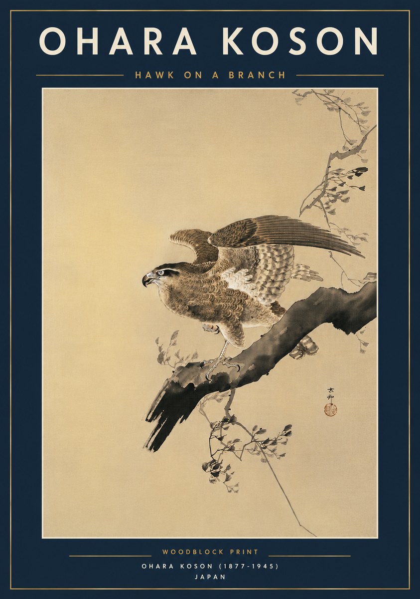 Ohara Koson Hawk on a Branch I No6 - Póster