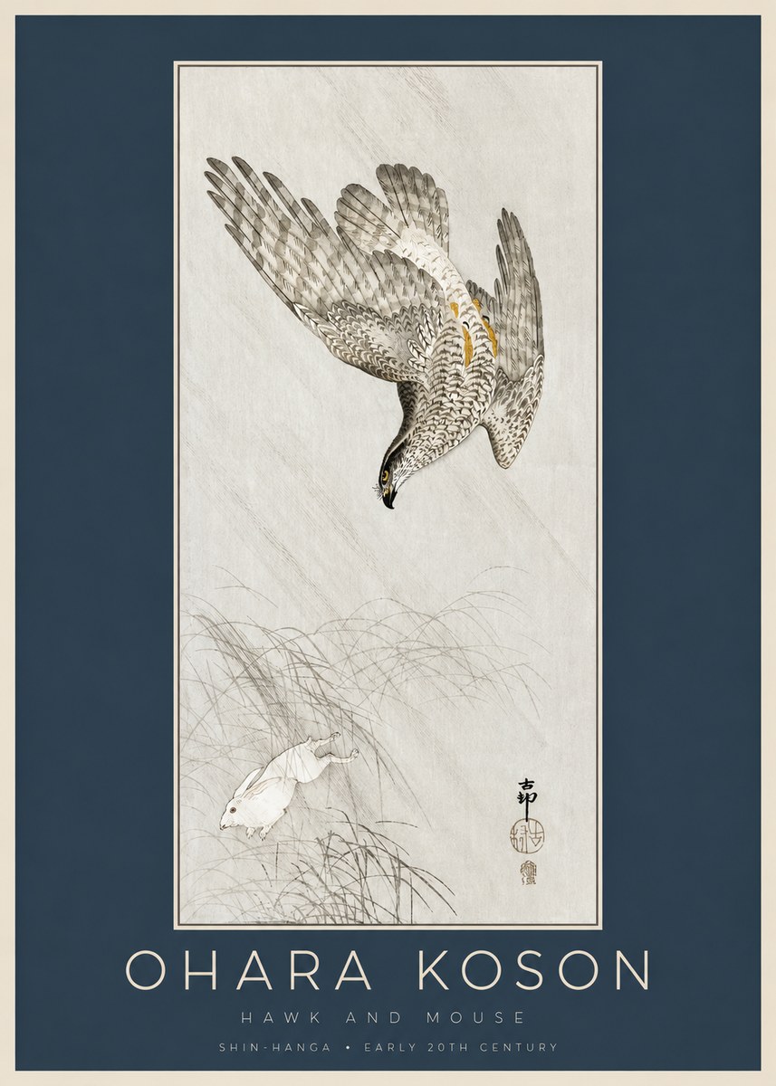 Ohara Koson Hawk and Mouse No2 - Póster