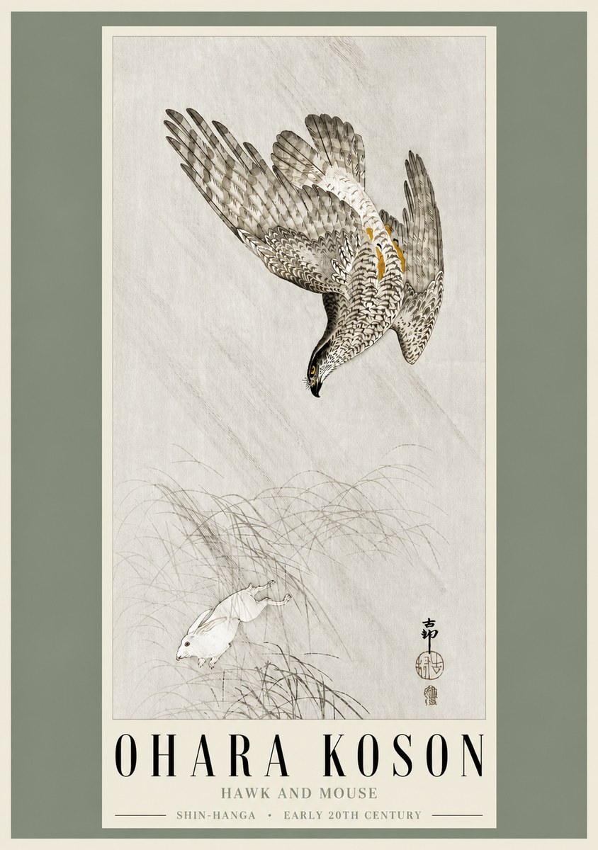 Ohara Koson Hawk and Mouse No3 - Póster