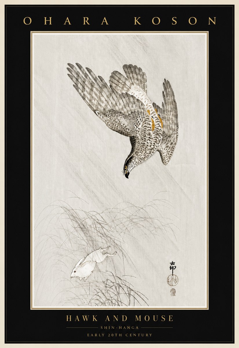 Ohara Koson Hawk and Mouse No4 - Póster