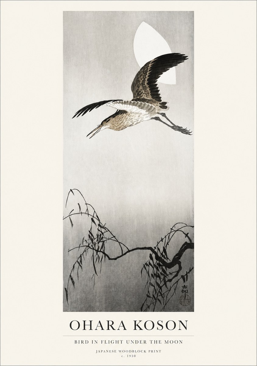 Ohara Koson Bird in Flight Under the Moon No1 - Póster