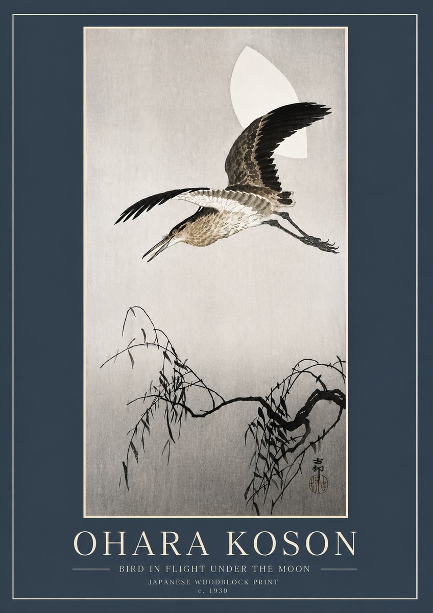 Ohara Koson Bird in Flight Under the Moon No6 - Póster