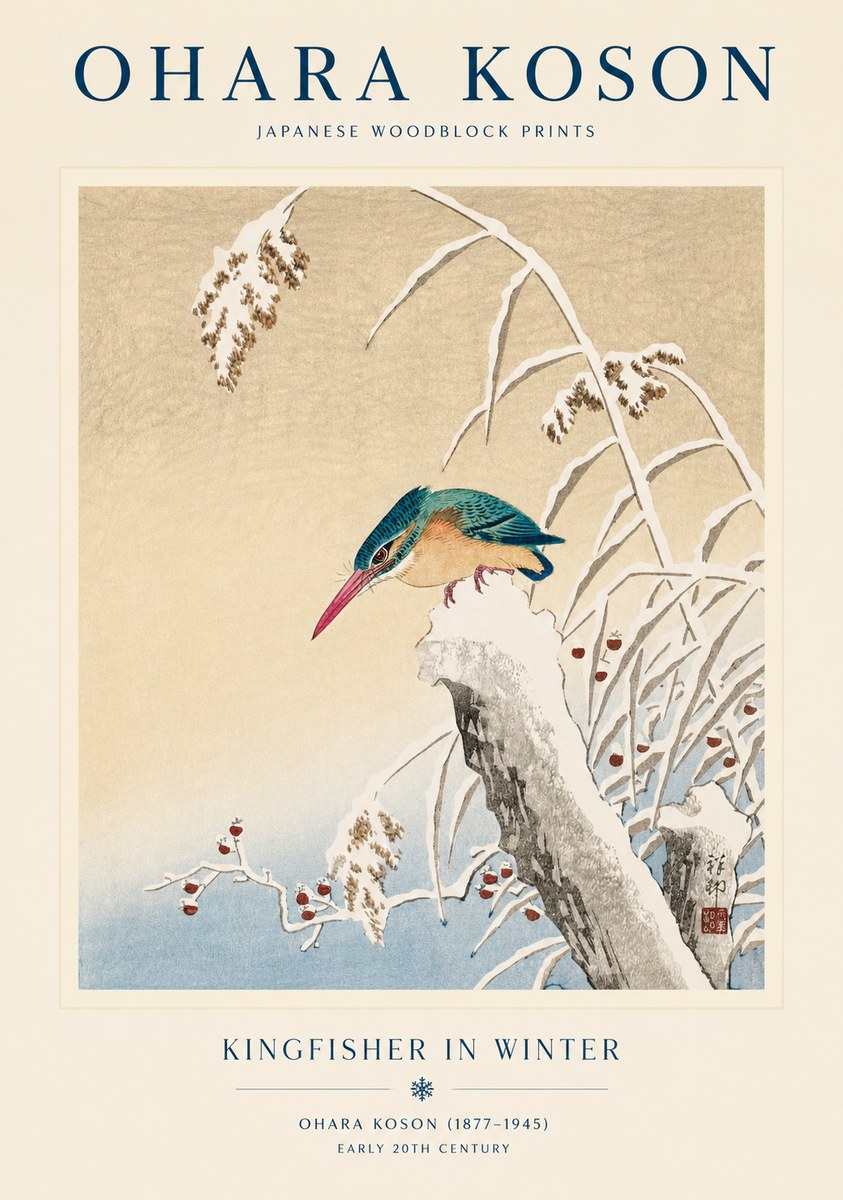 Ohara Koson Kingfisher in Winter II No1 - Póster