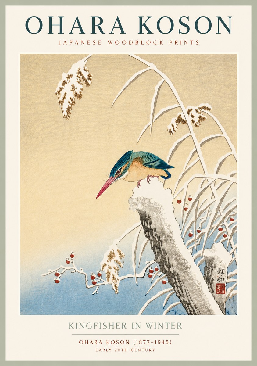 Ohara Koson Kingfisher in Winter II No4 - Póster