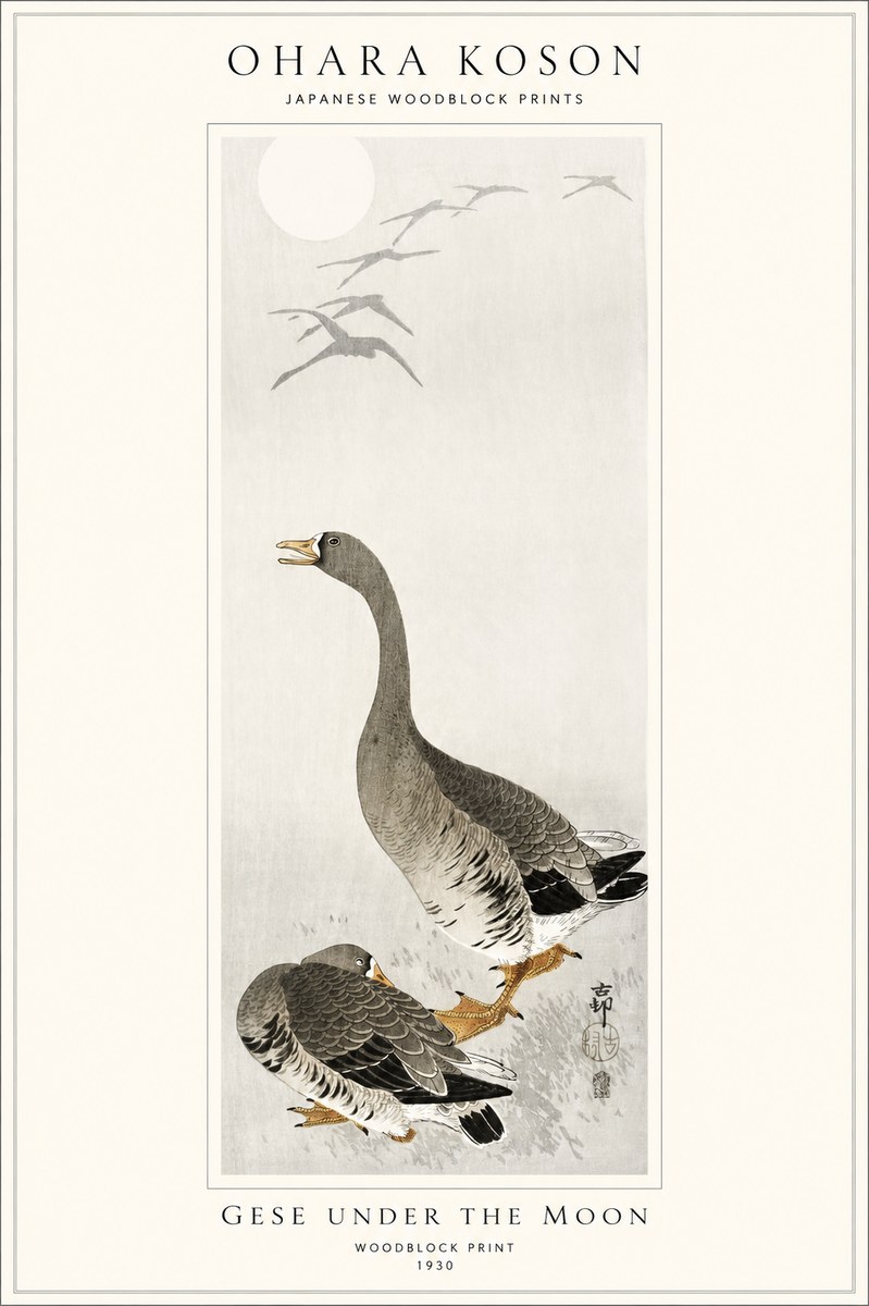 Ohara Koson Gese Under the Moon No1 - Póster
