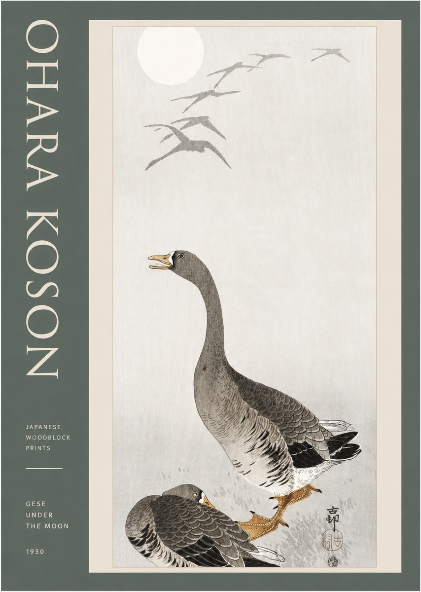 Ohara Koson Gese Under the Moon No2 - Póster