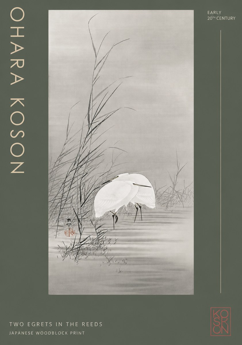 Ohara Koson Two Egrets in the Reeds No2 - Póster