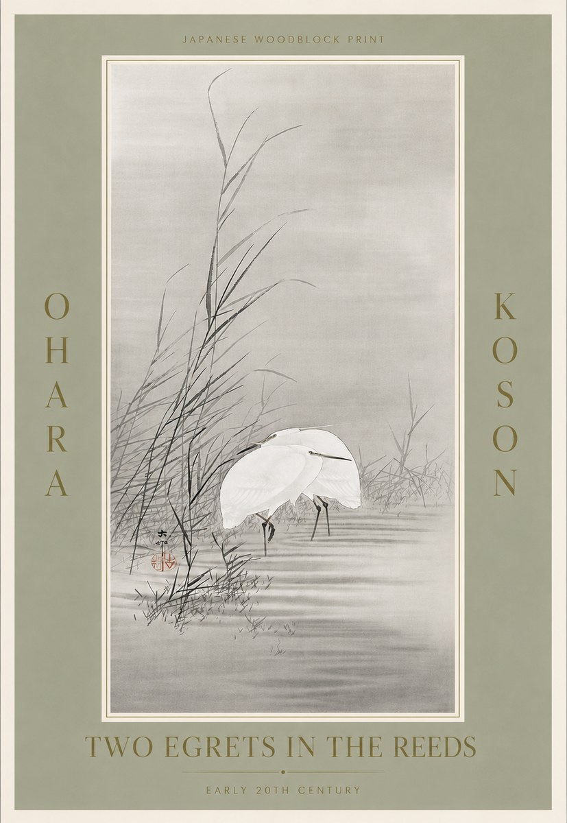 Ohara Koson Two Egrets in the Reeds No5 - Póster