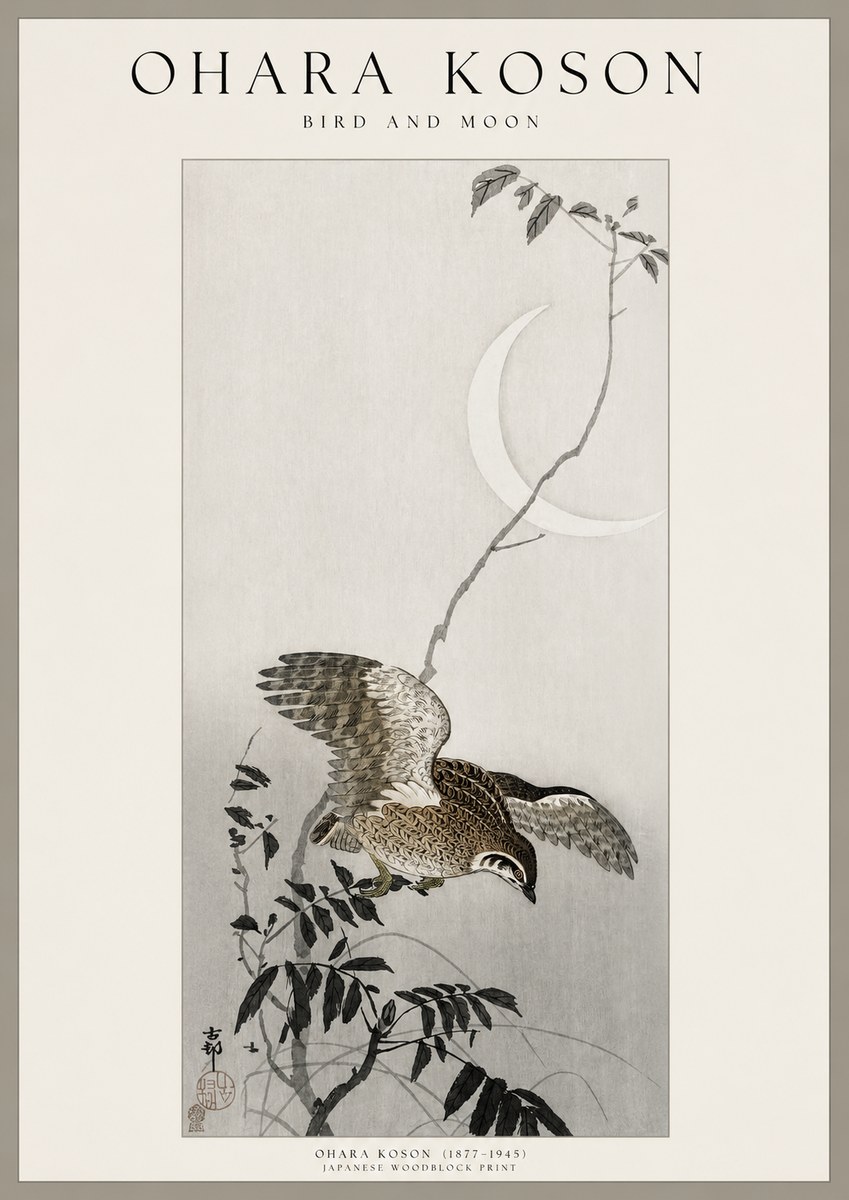 Ohara Koson Bird and Moon No1 - Póster