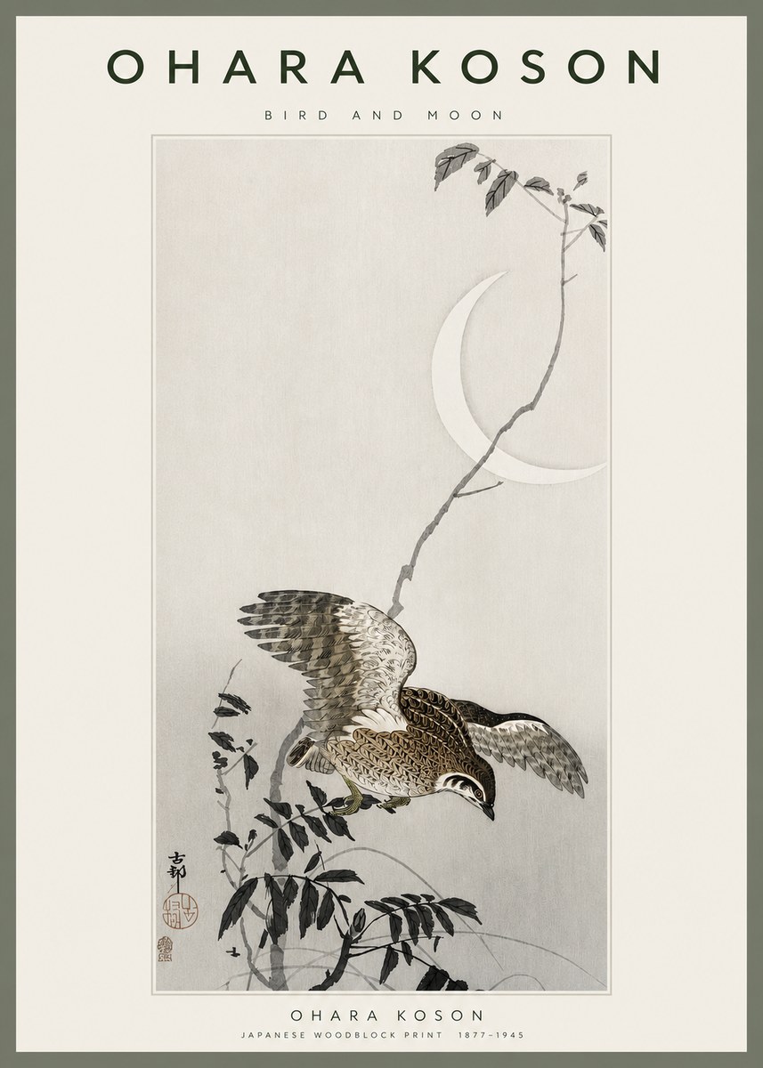 Ohara Koson Bird and Moon No2 - Póster