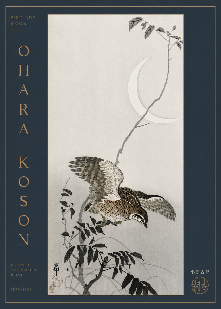 Ohara Koson Bird and Moon No3 - Póster