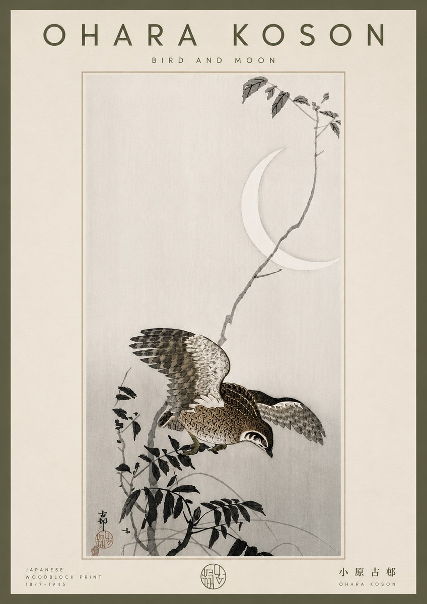 Ohara Koson Bird and Moon No6 - Póster