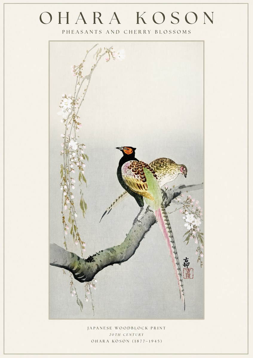 Ohara Koson Pheasants and Cherry Blossoms II No1 - Póster