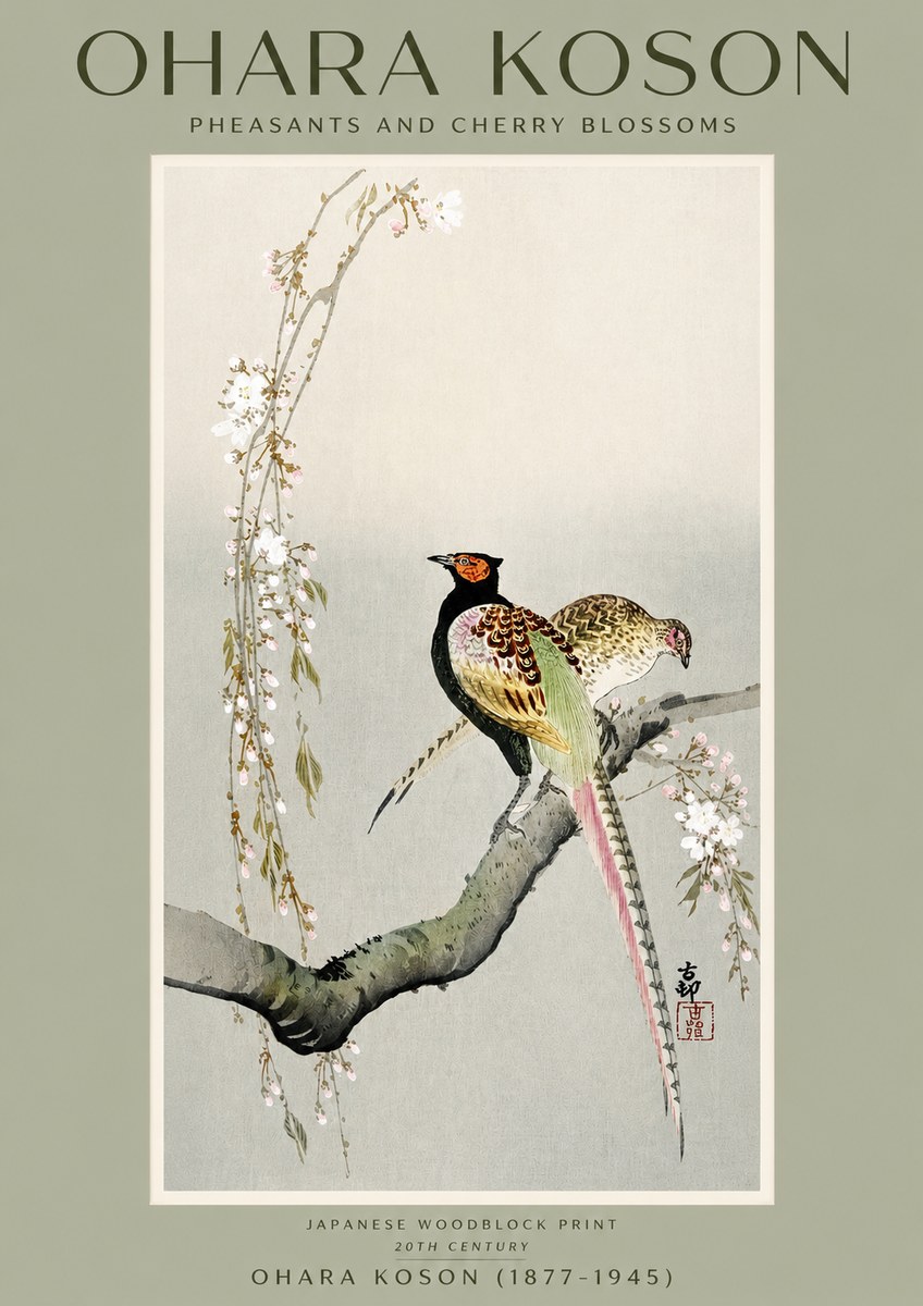 Ohara Koson Pheasants and Cherry Blossoms II No2 - Póster