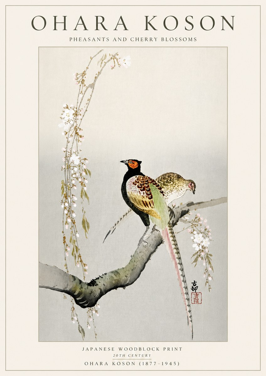 Ohara Koson Pheasants and Cherry Blossoms II No5 - Póster