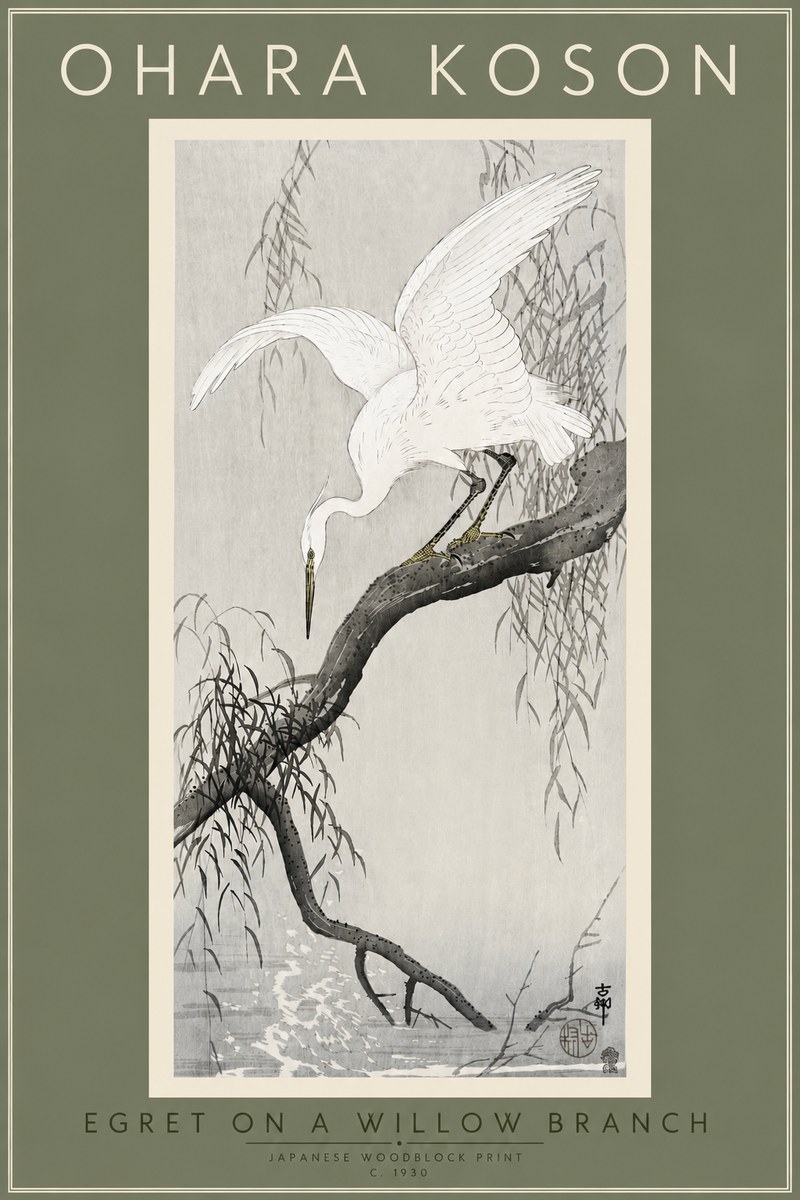 Ohara Koson Egret on a Willow Branch No4 - Póster