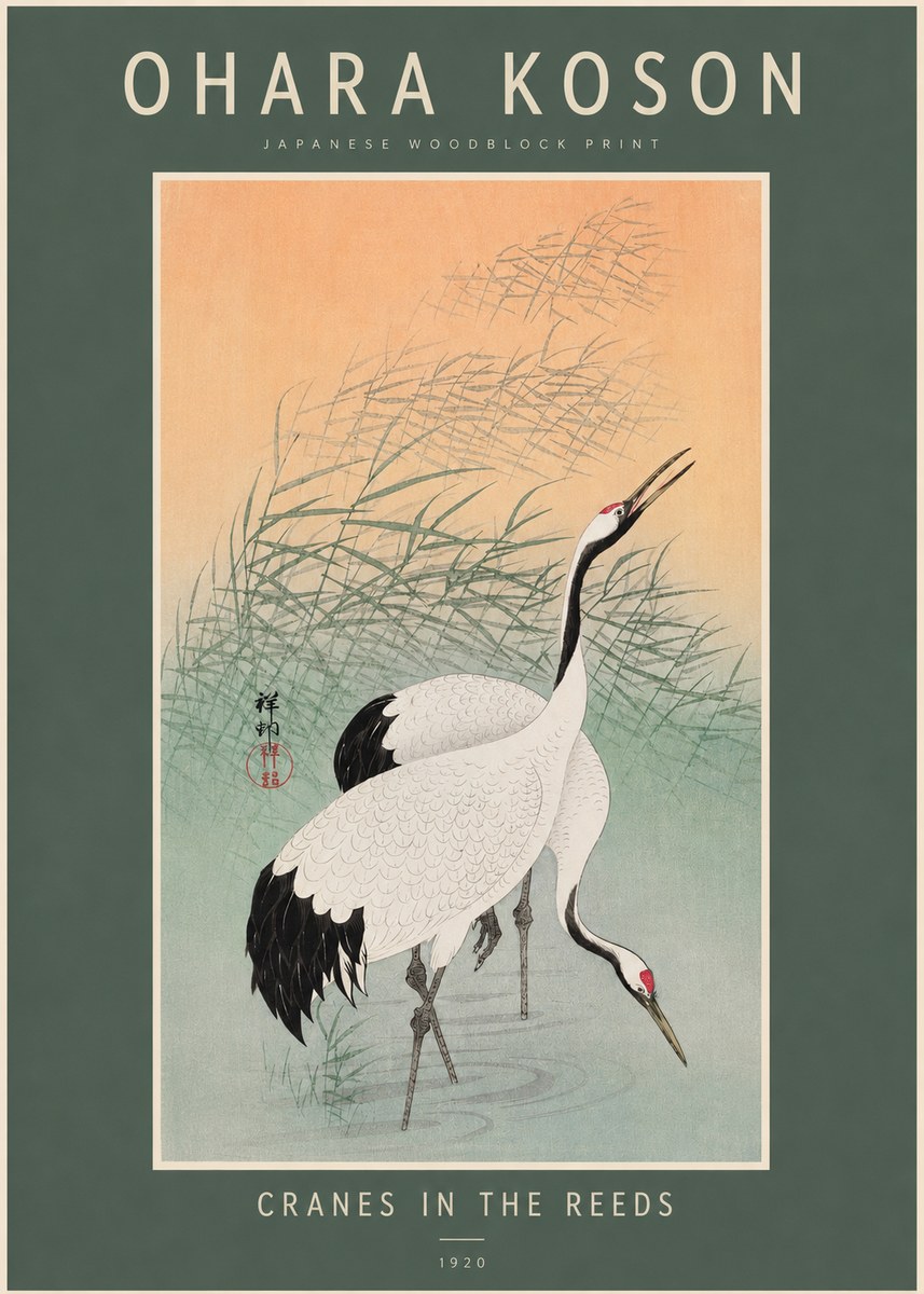 Ohara Koson Cranes in the Reeds No2 - Póster
