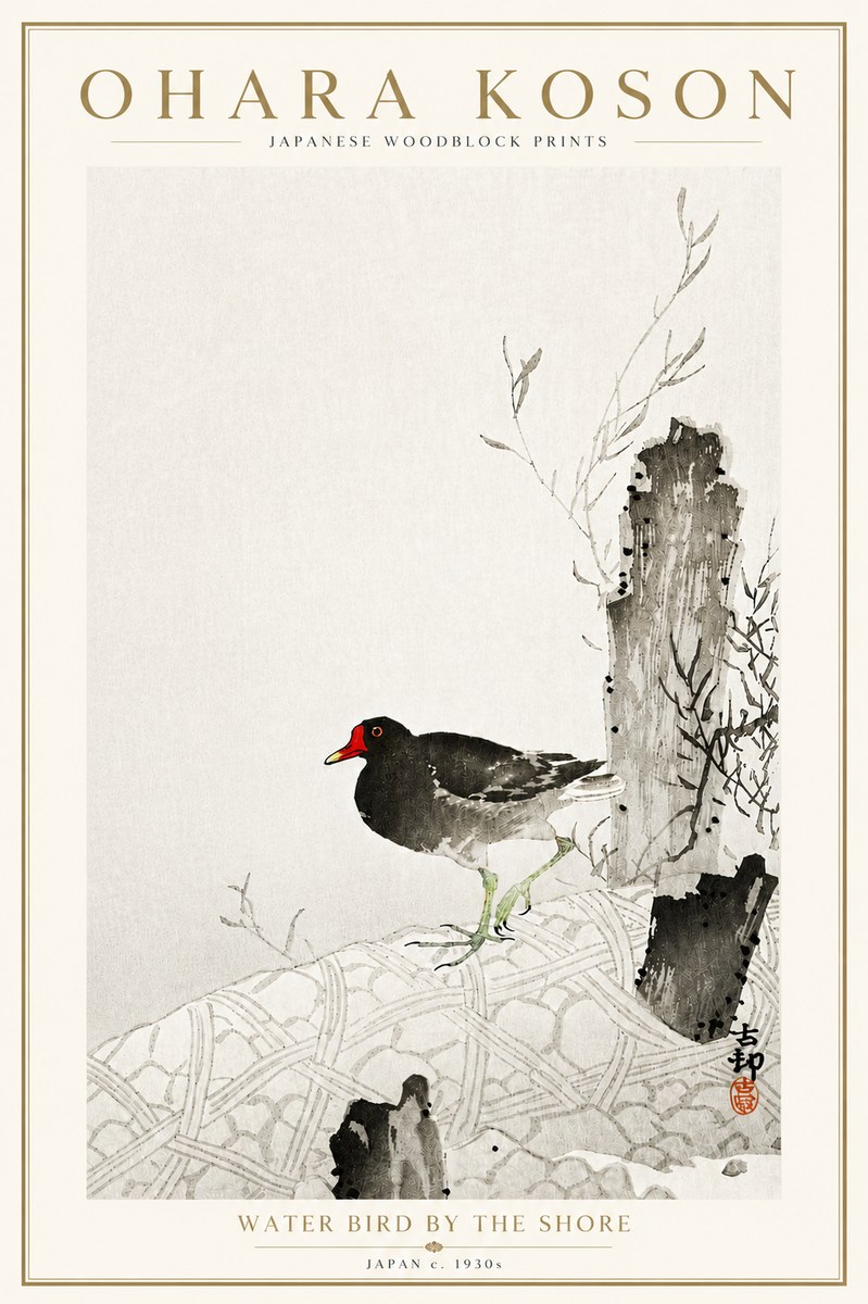 Ohara Koson Water Bird by the Shore No6 - Póster