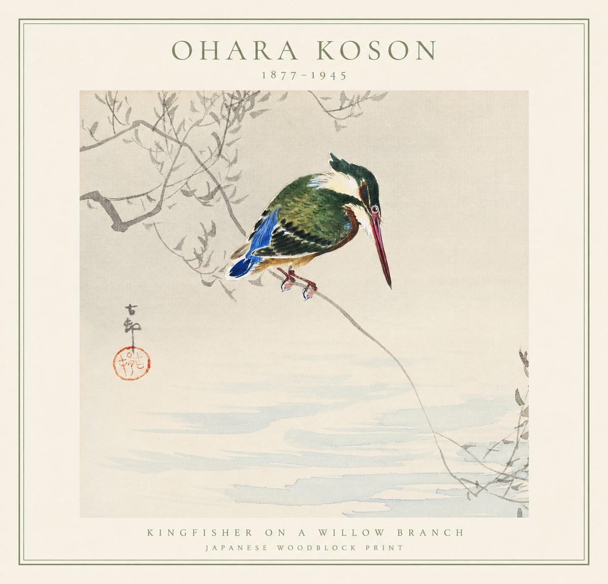 Ohara Koson Kingfisher on a Willow Branch No1 - Póster
