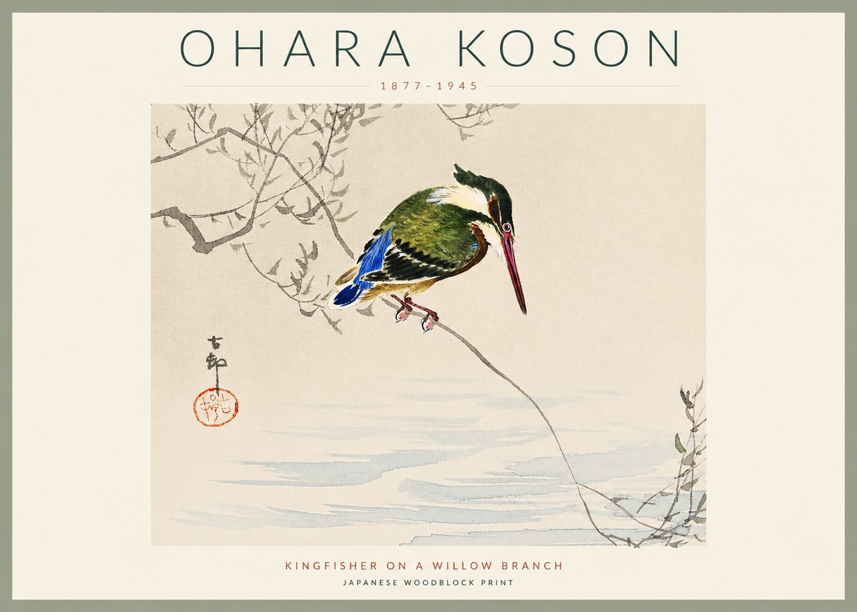 Ohara Koson Kingfisher on a Willow Branch No3 - Póster