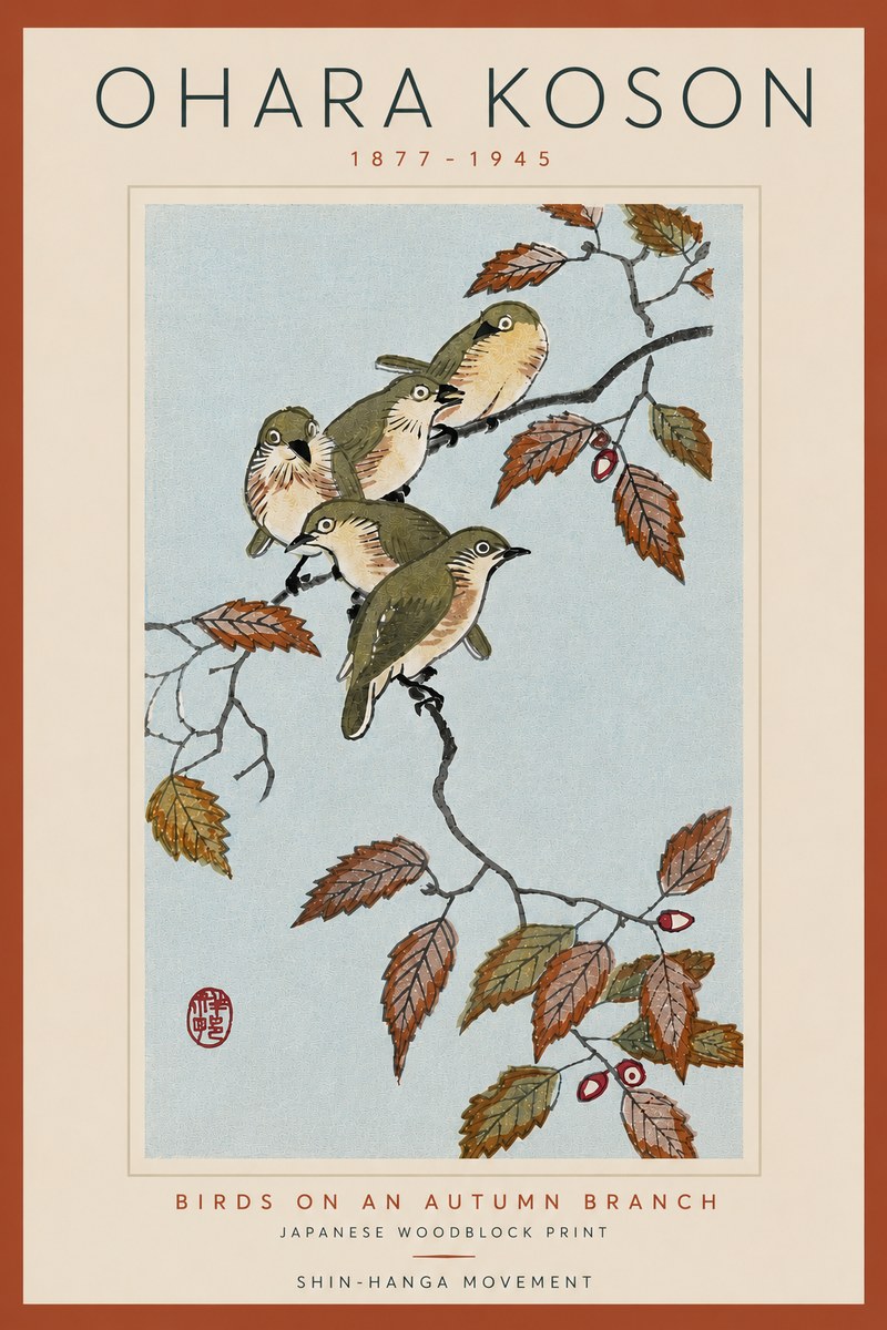 Ohara Koson Birds on an Autumn Branch No6 - Póster