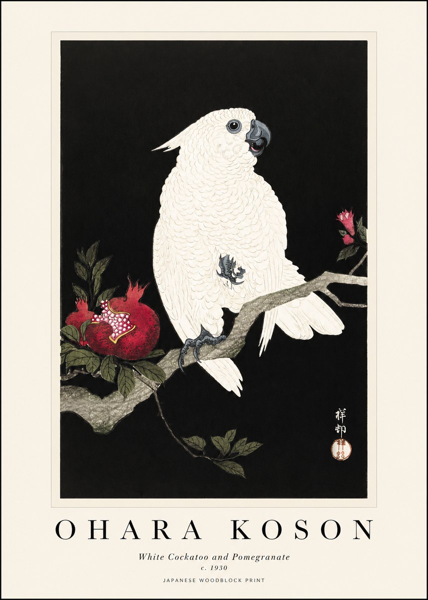 Ohara Koson White Cockatoo and Pomegranate I No1 - Póster