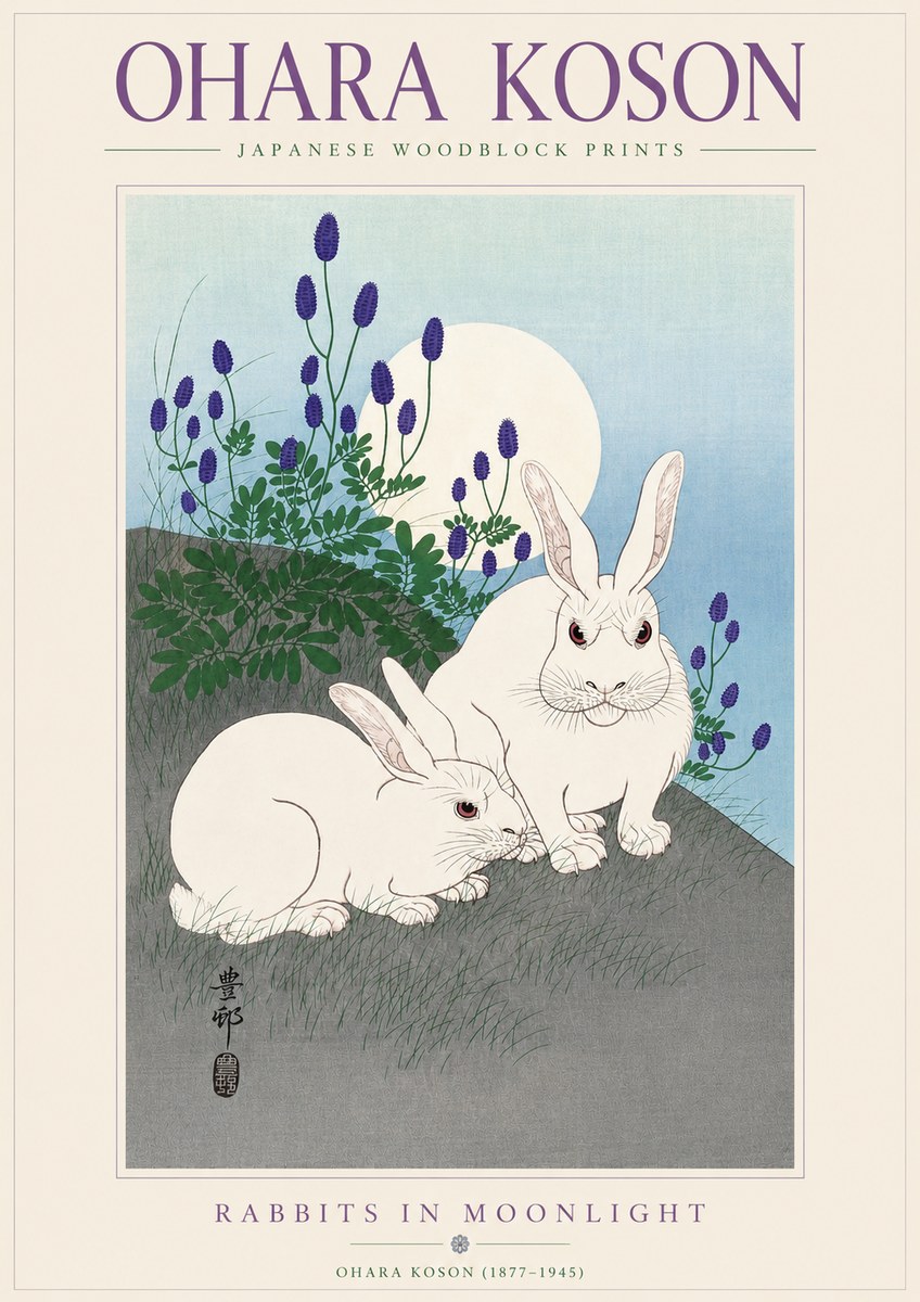 Ohara Koson Rabbits in Moonlight No3 - Póster