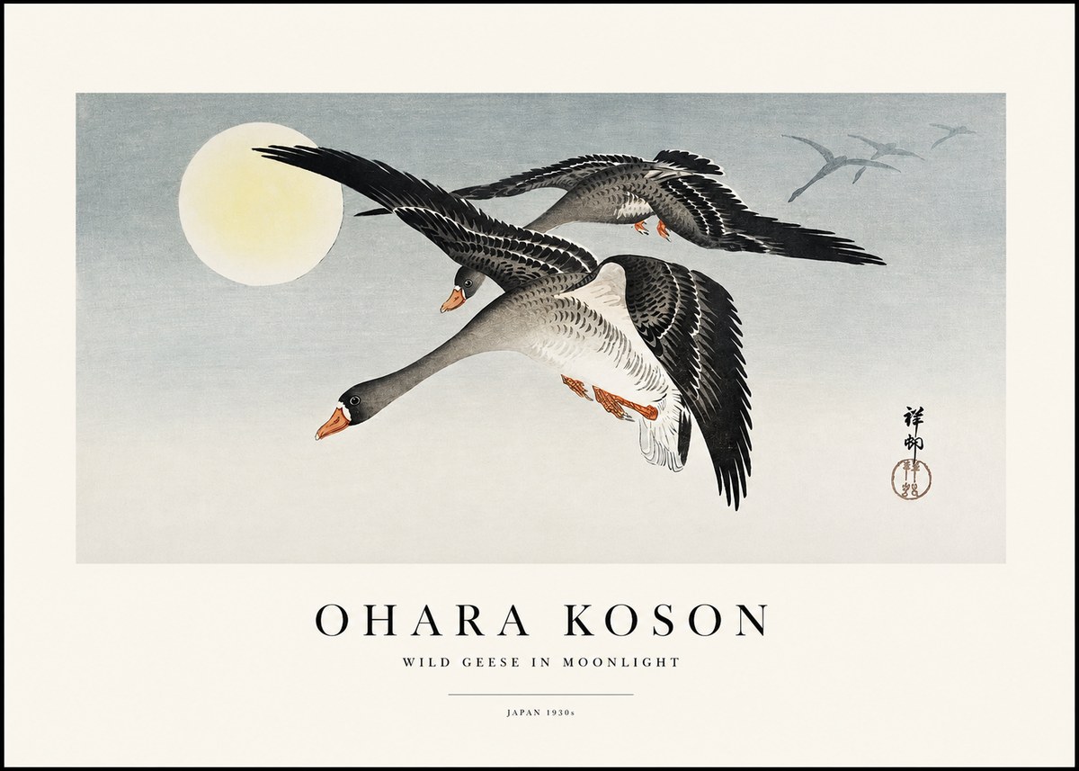 Ohara Koson Wild Geese in Moonlight III No1 - Póster