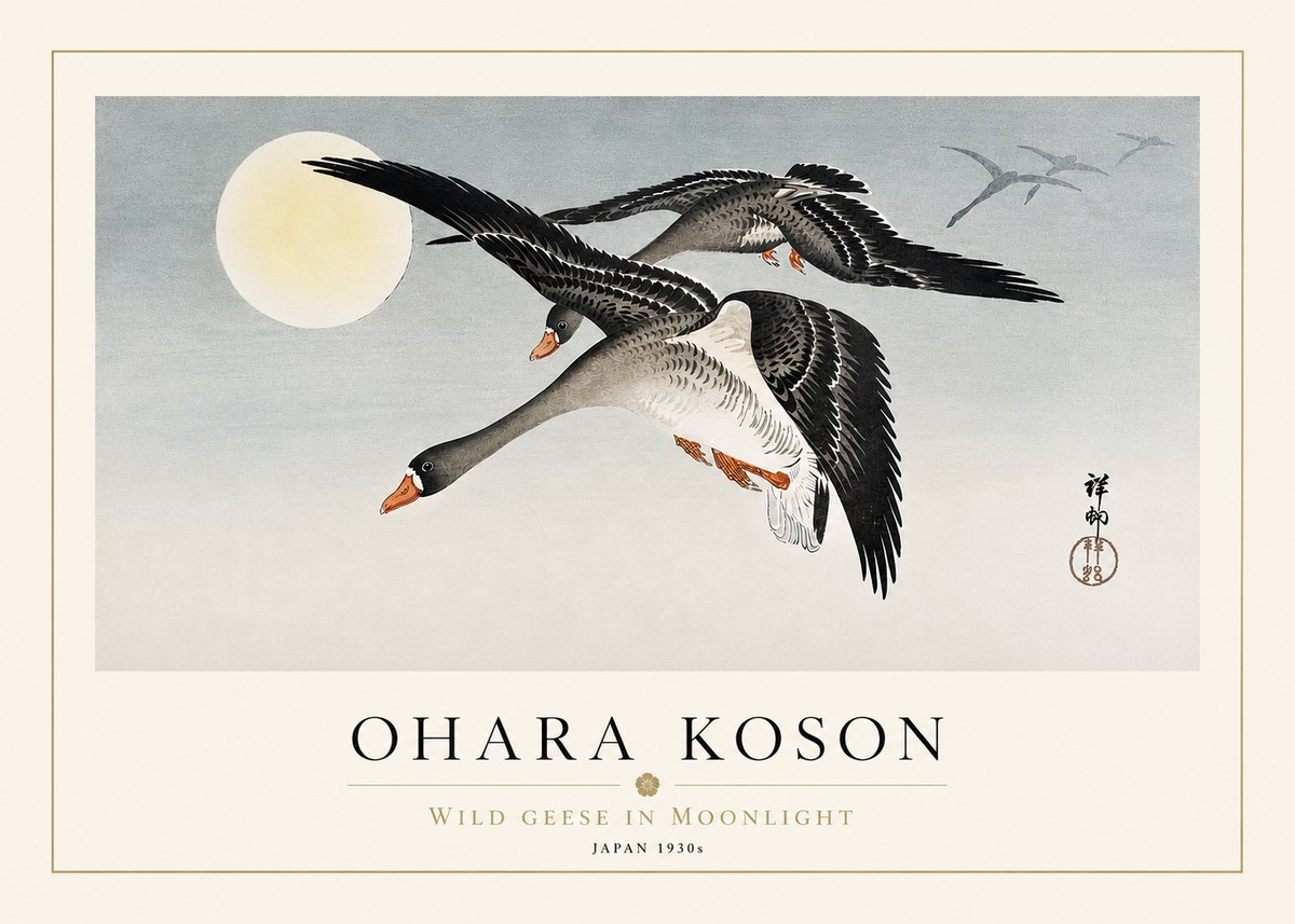 Ohara Koson Wild Geese in Moonlight III No3 - Póster