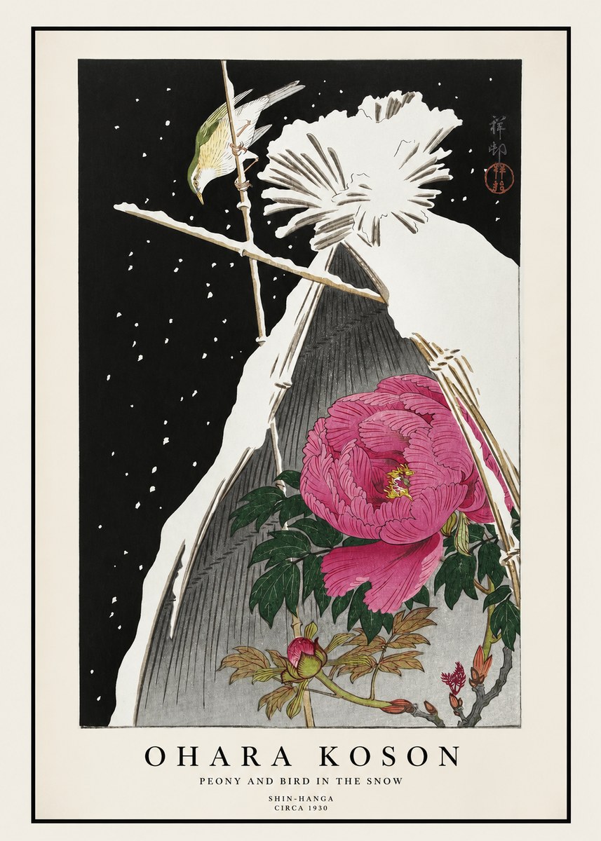 Ohara Koson Peony and Bird in the Snow No1 - Póster