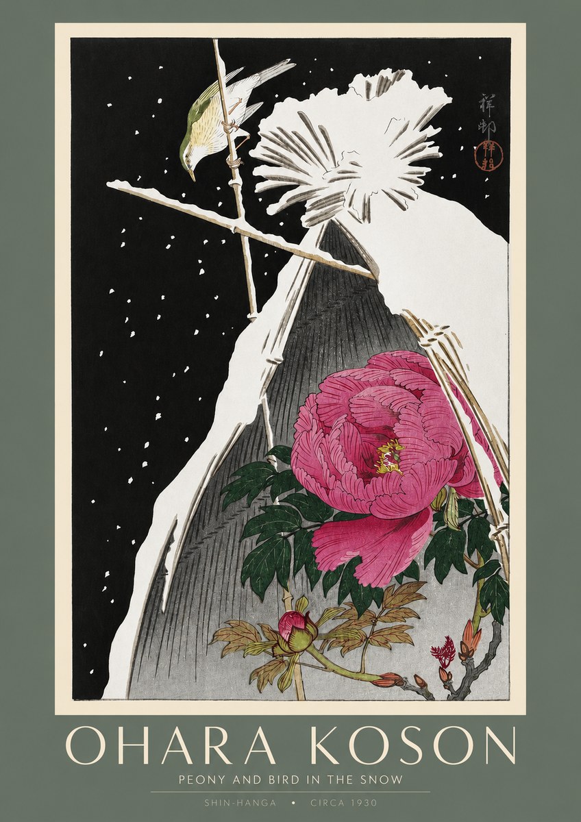 Ohara Koson Peony and Bird in the Snow No2 - Póster