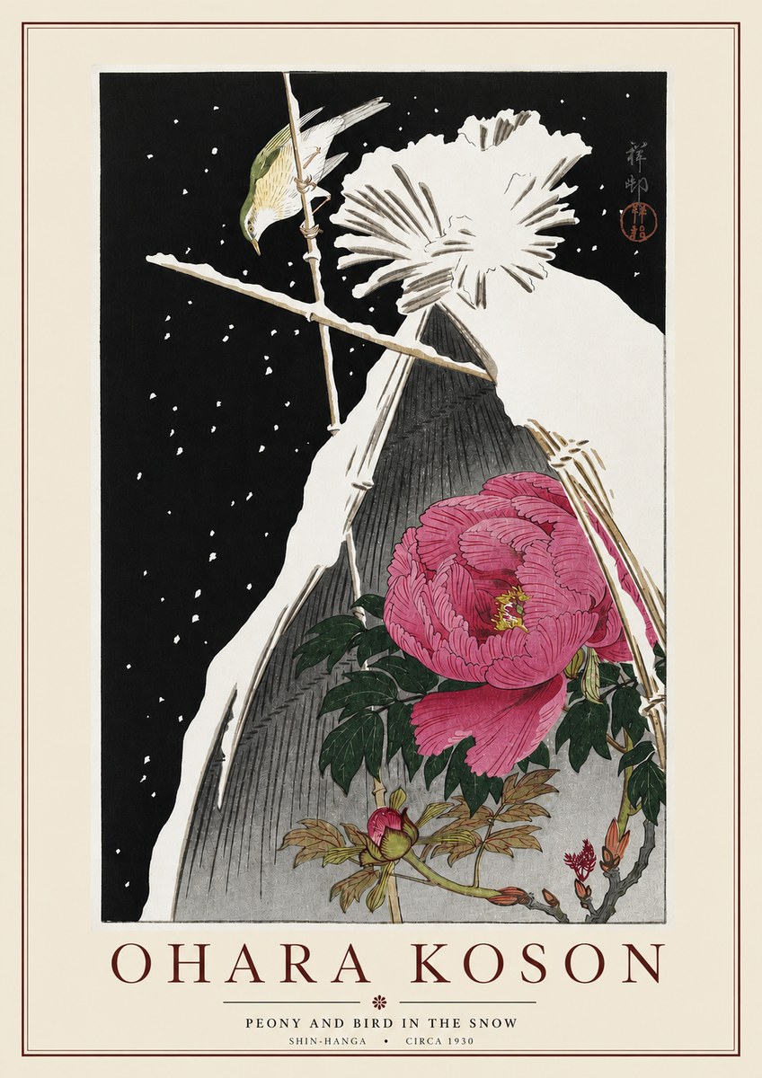 Ohara Koson Peony and Bird in the Snow No3 - Póster