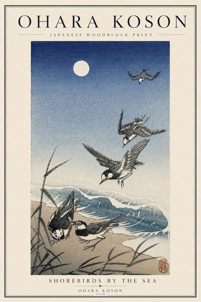 Ohara Koson Shorebirds by the Sea No3 - Póster