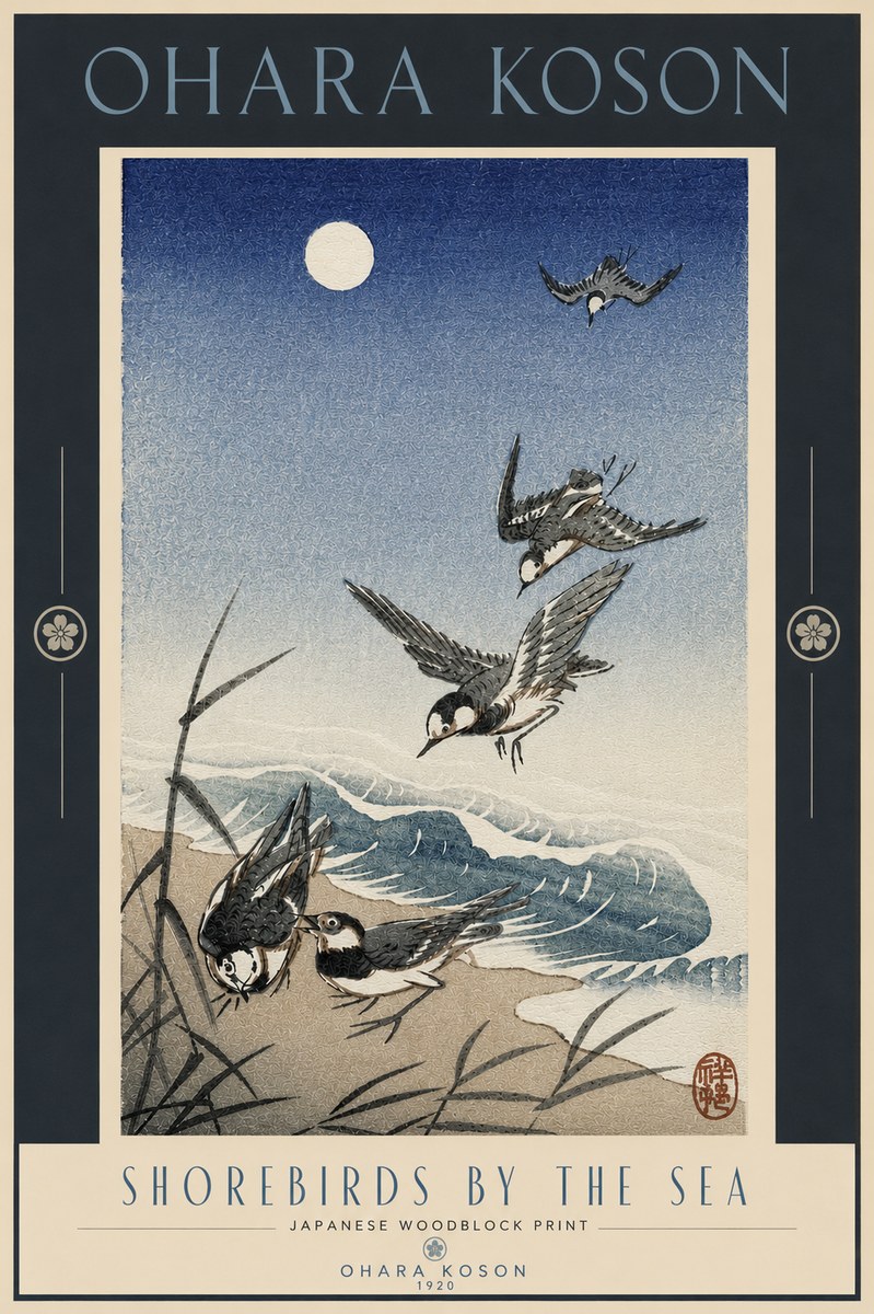 Ohara Koson Shorebirds by the Sea No4 - Póster