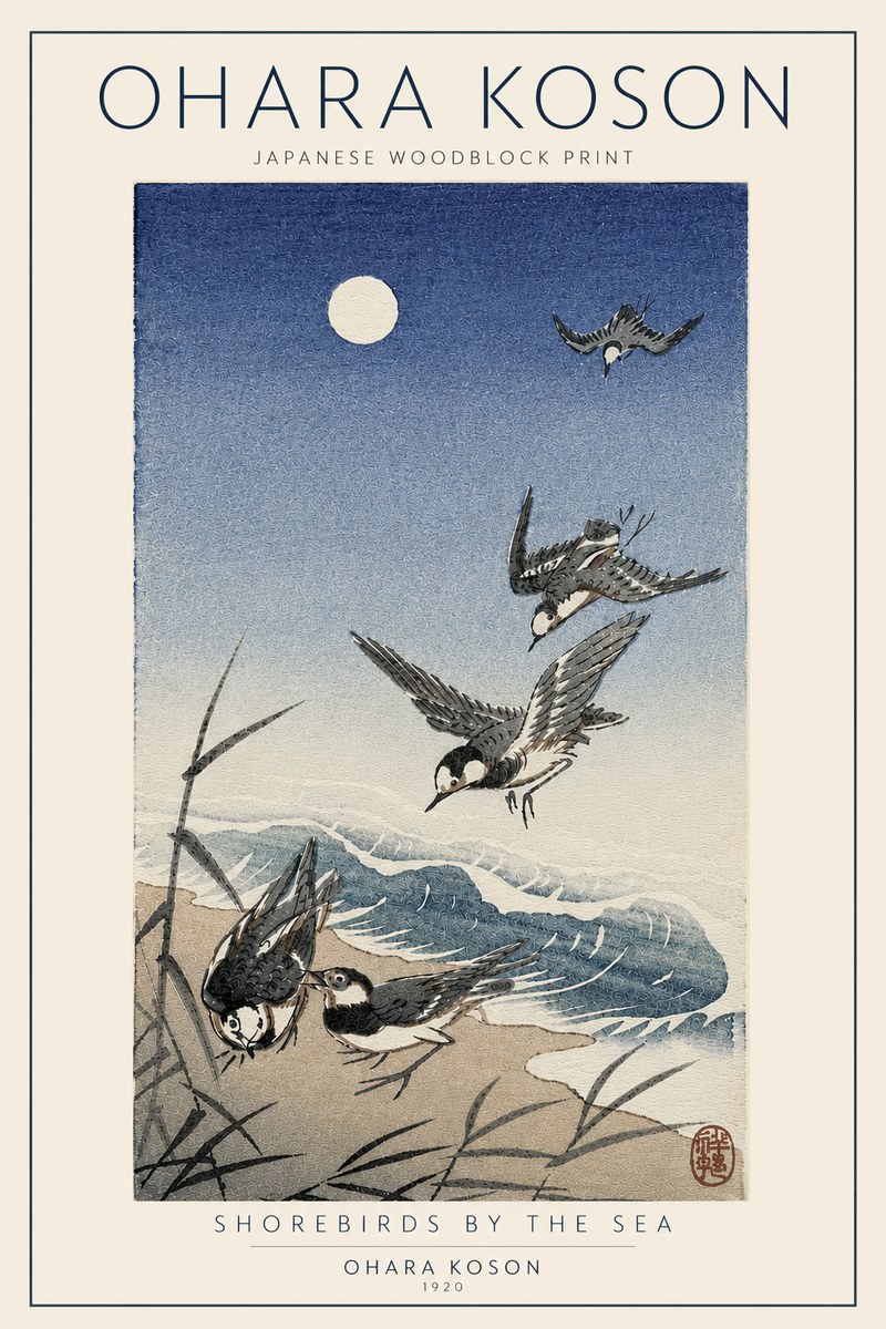 Ohara Koson Shorebirds by the Sea No5 - Póster