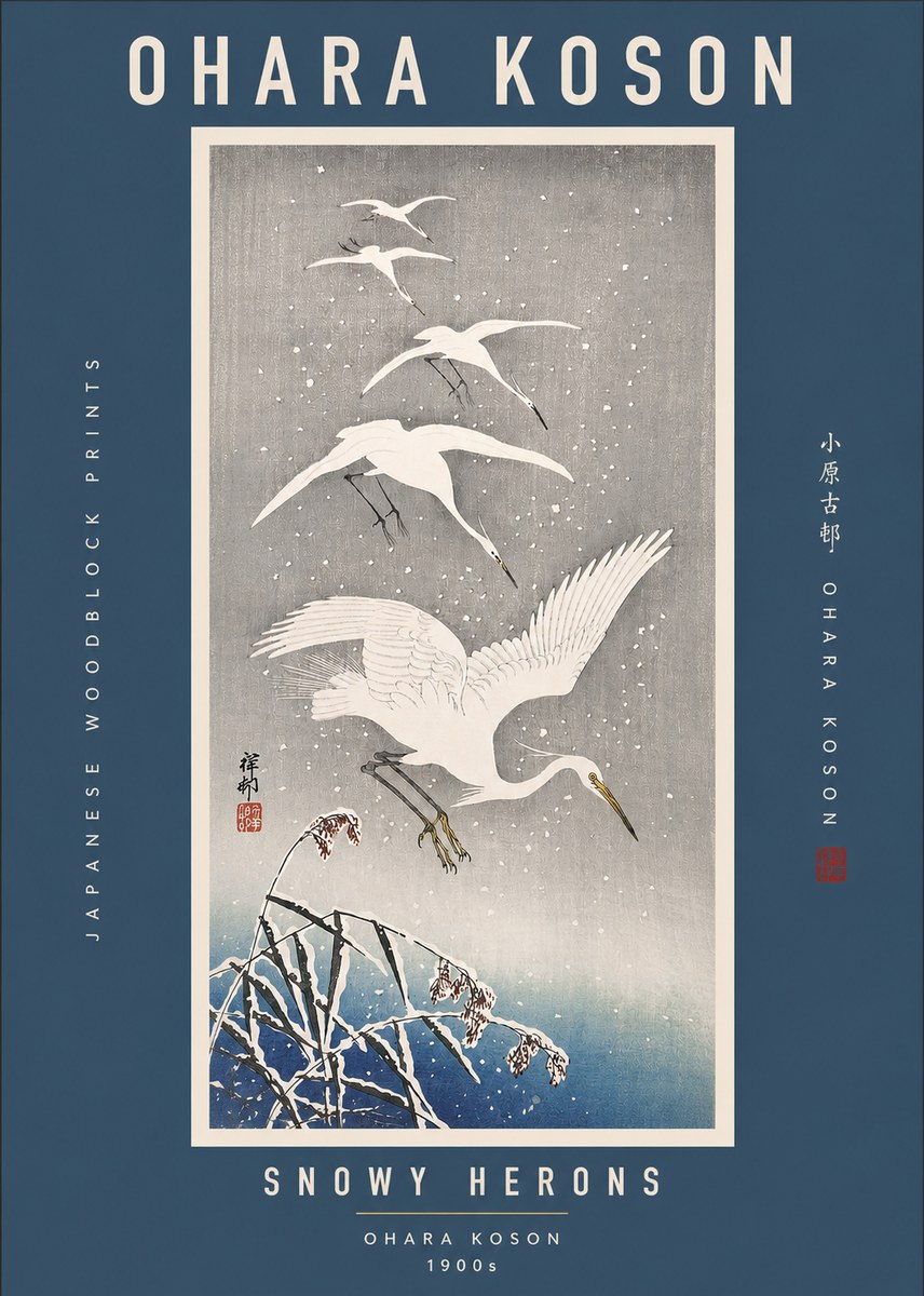 Ohara Koson Snowy Herons No2 - Póster