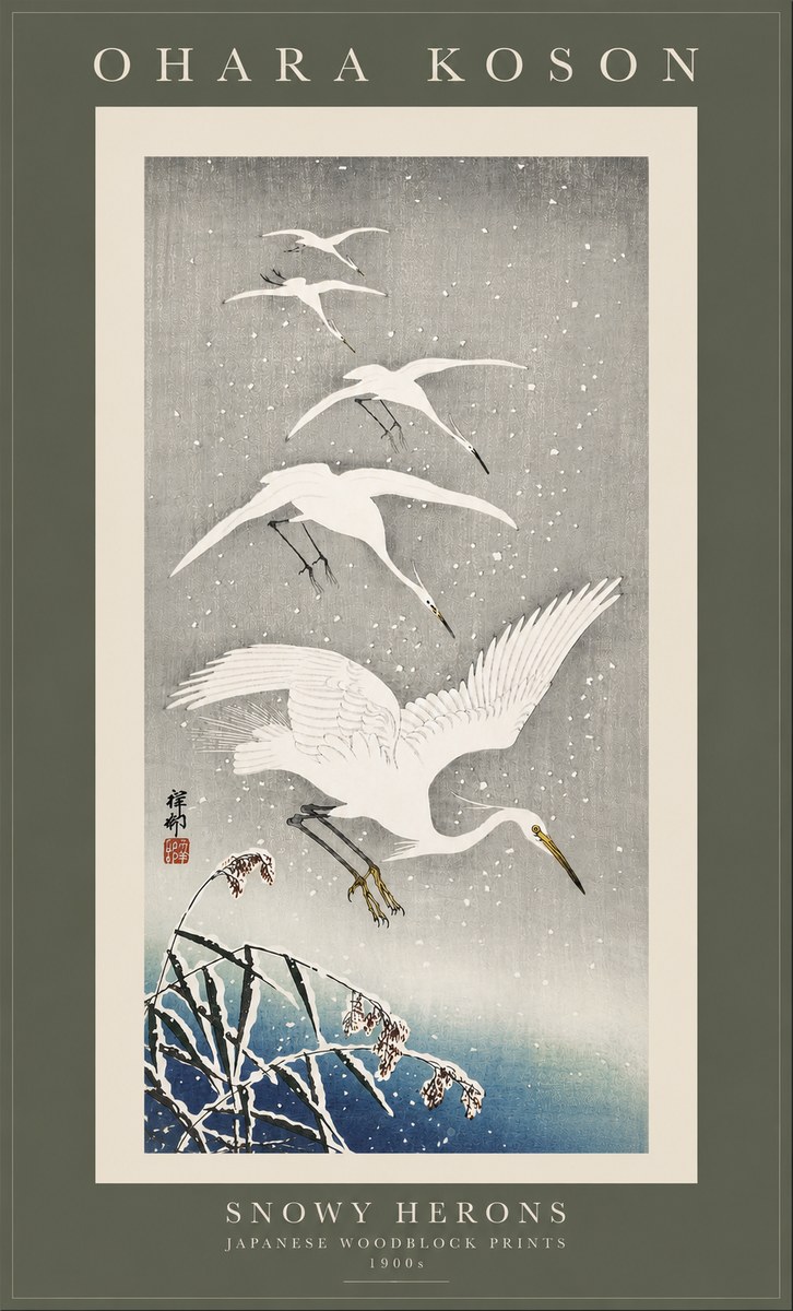 Ohara Koson Snowy Herons No3 - Póster