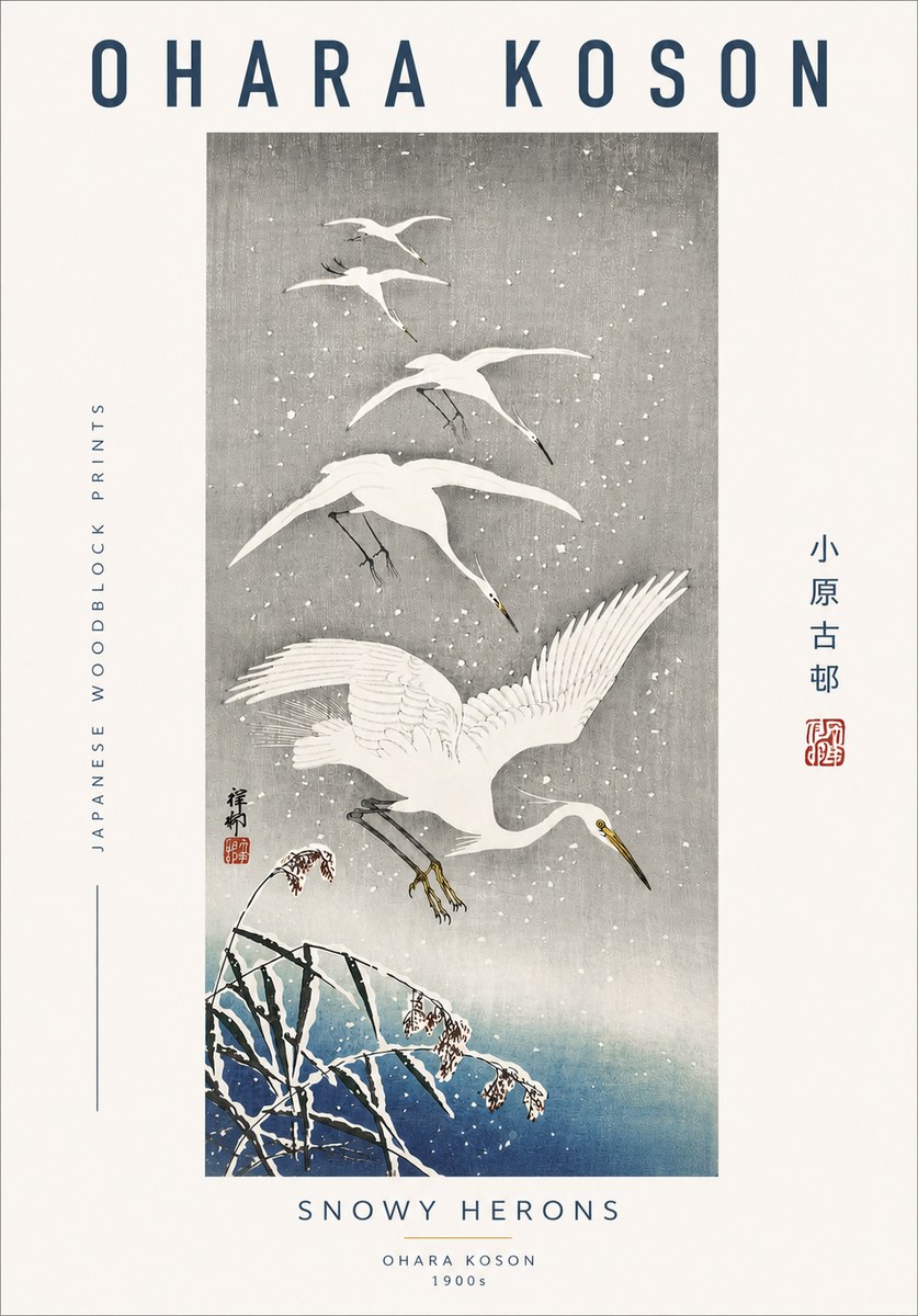 Ohara Koson Snowy Herons No4 - Póster