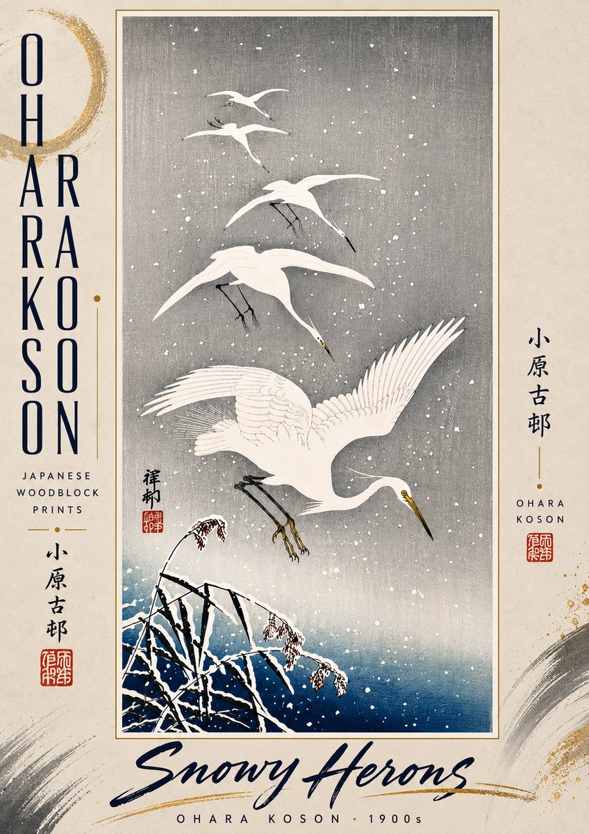 Ohara Koson Snowy Herons No5 - Póster