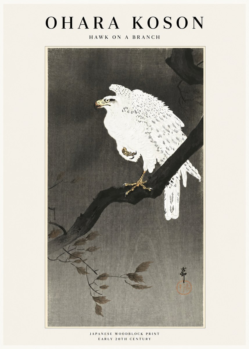 Ohara Koson Hawk on a Branch II No1 - Póster