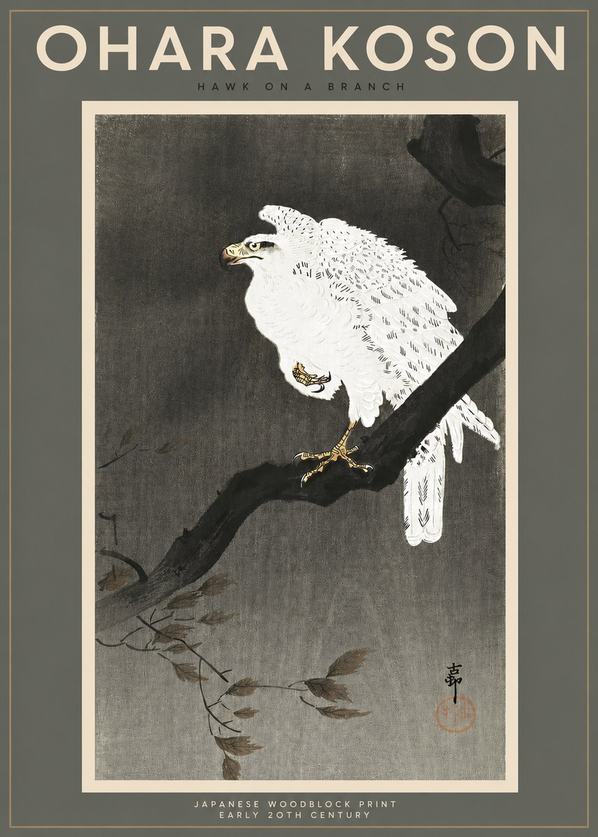 Ohara Koson Hawk on a Branch II No2 - Póster