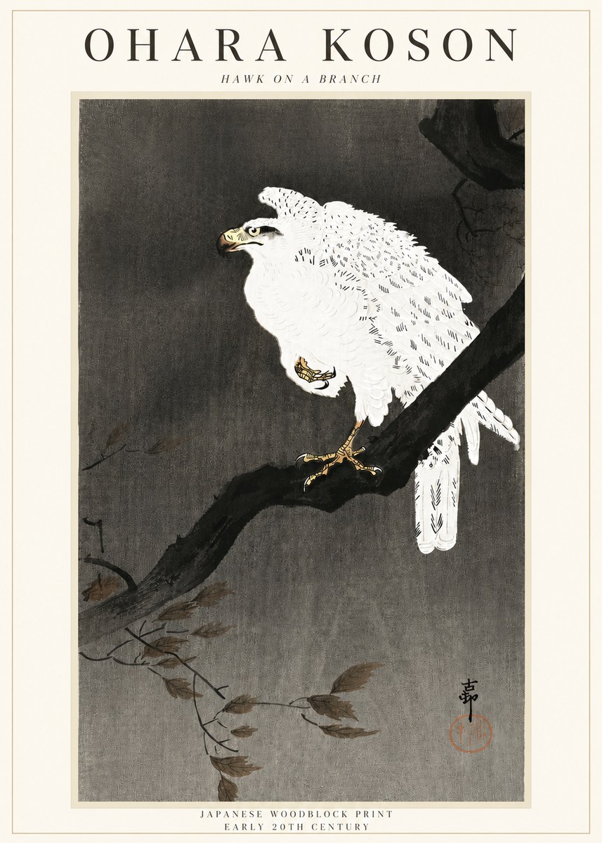 Ohara Koson Hawk on a Branch II No3 - Póster