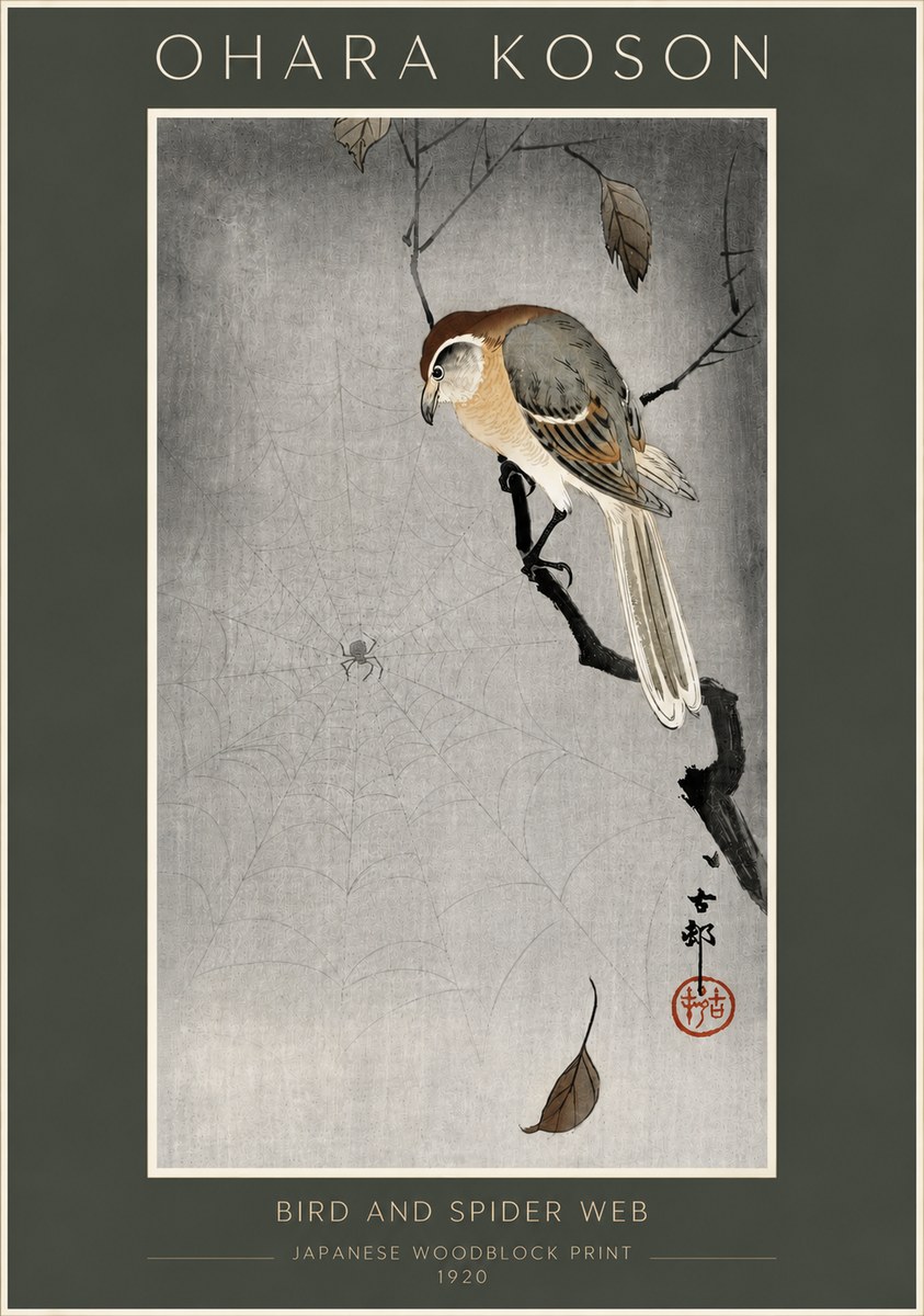 Ohara Koson Bird and Spider Web II No5 - Póster