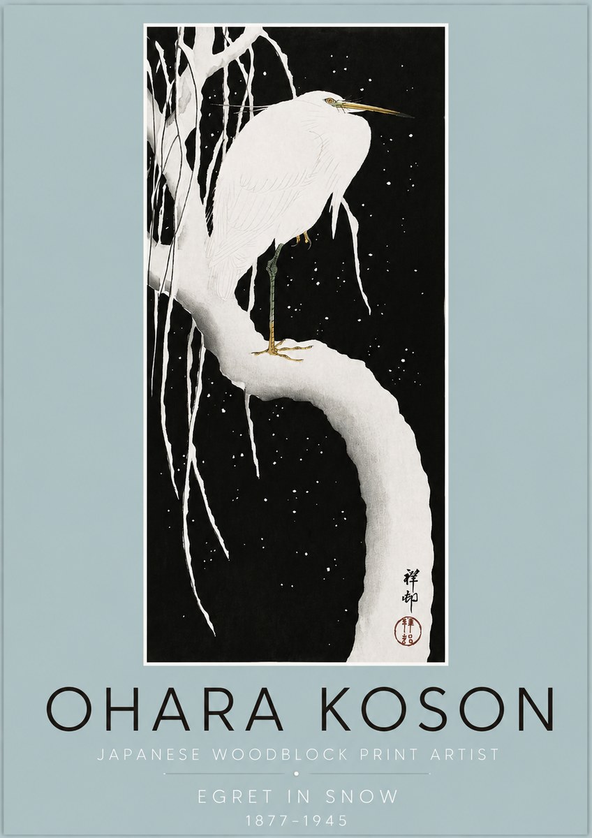 Ohara Koson Egret in Snow No2 - Póster