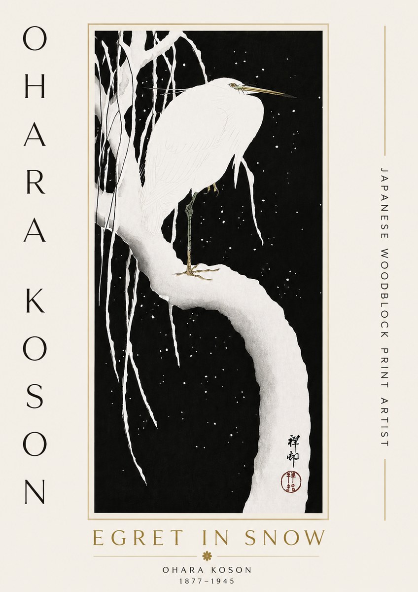 Ohara Koson Egret in Snow No5 - Póster